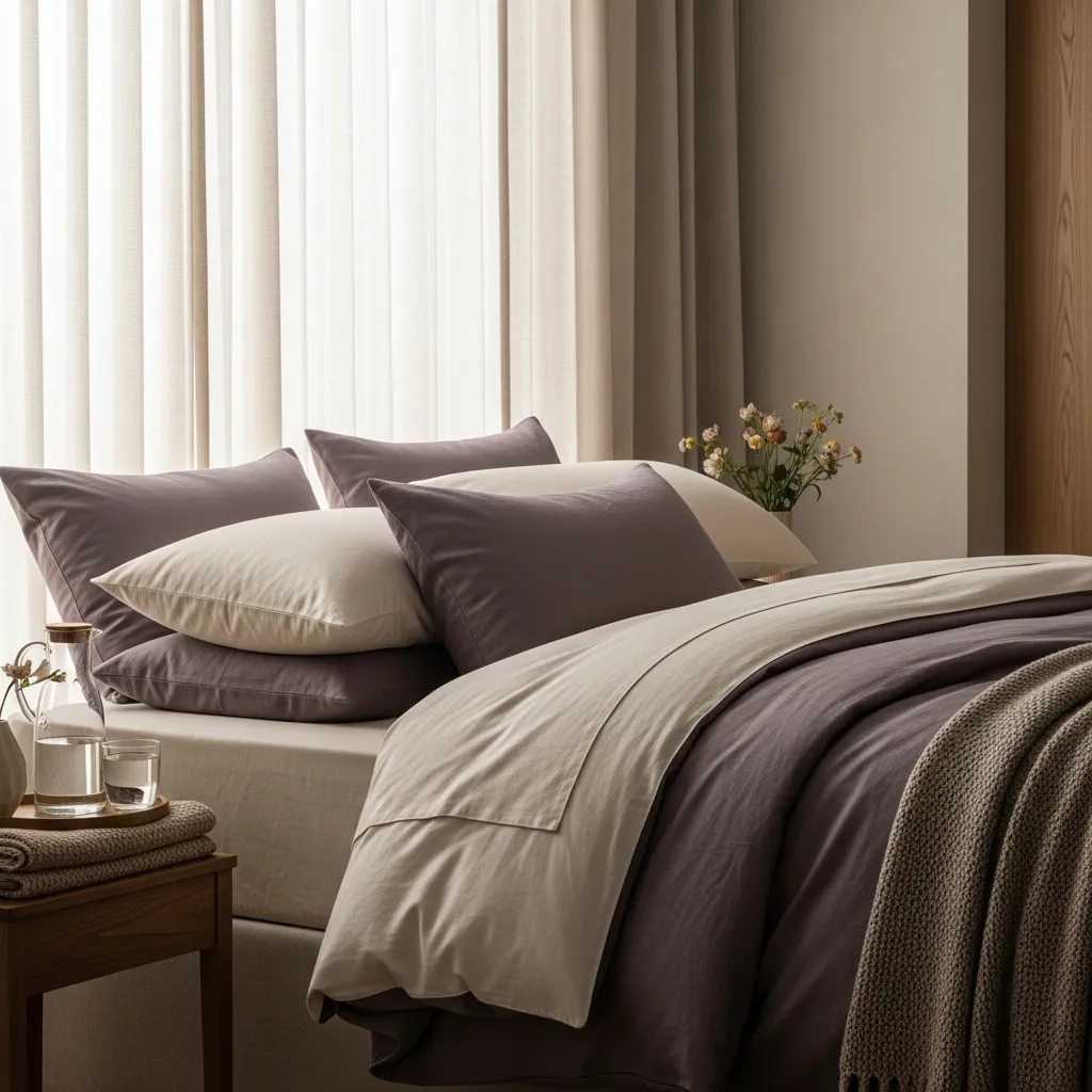 A serene bedroom prepared for recovery, with soft bedding and morning light through sheer curtains